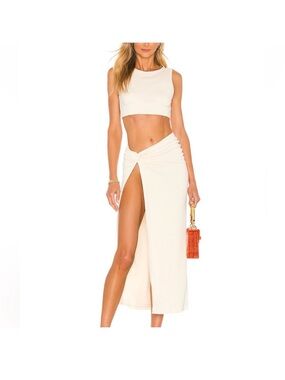 Camila Coelho Cream Twist-Front Maxi Skirt with High Slit